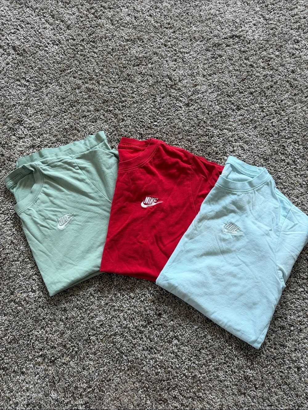 Nike Short Sleeve Crew Tees in Mint, Red, and Light Aqua